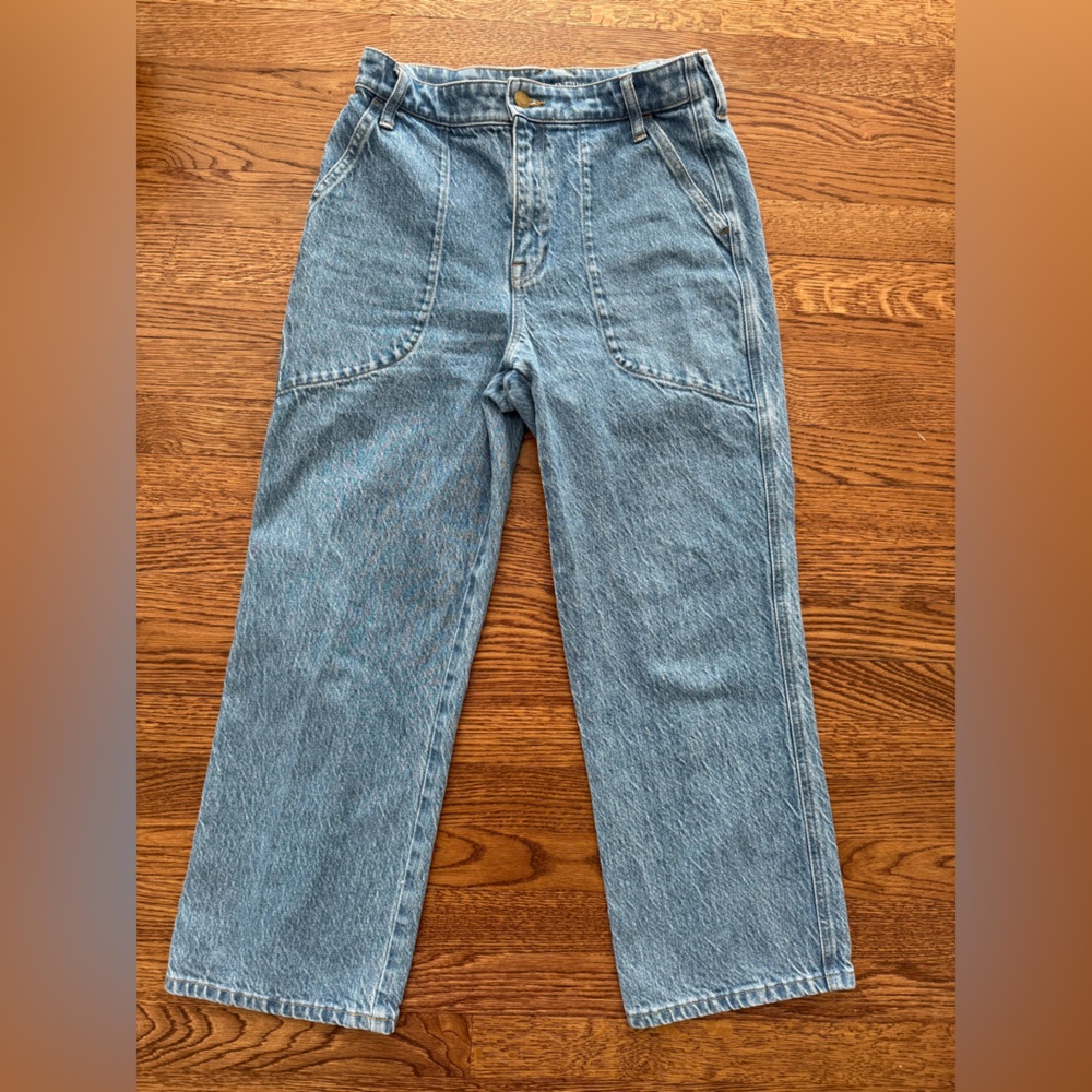 J CREW Slim Wide Leg Blue Denim Jeans Casual High Rise Baggy Trendy Relaxed 27